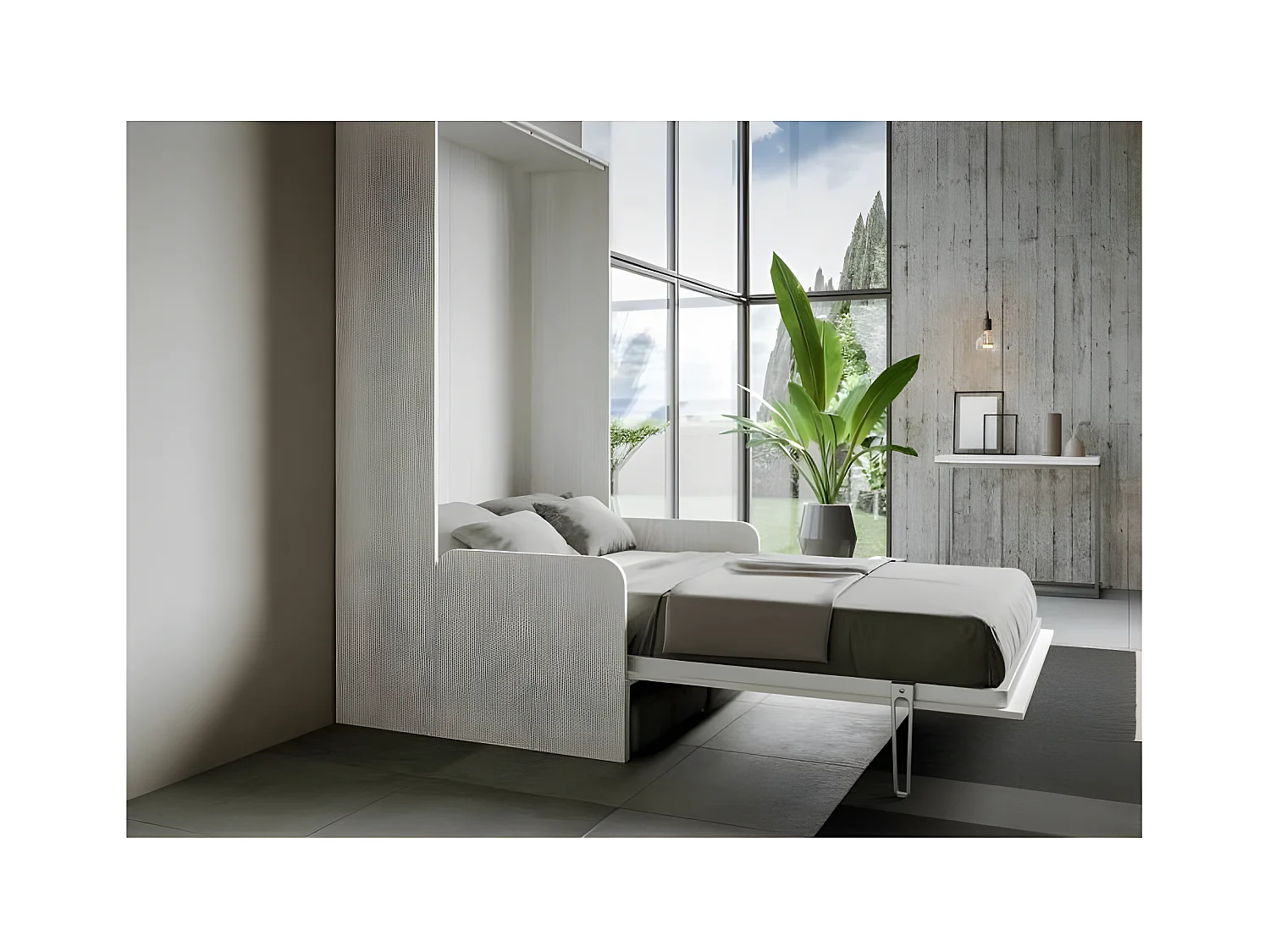 Lit escamotable vertical blanc avec canapé tissu Bounto 140x190 de tissu-Canapé 35