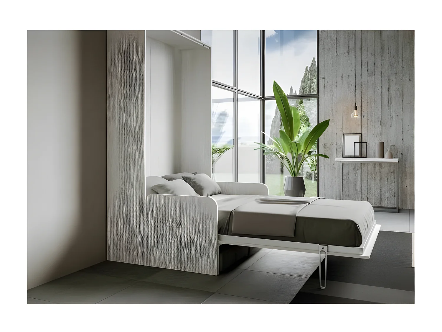 Lit escamotable vertical blanc avec canapé tissu Bounto 140x190 de tissu-Canapé 35