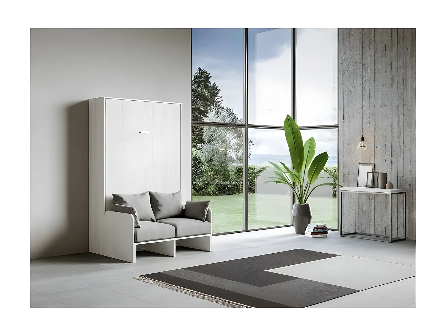 Cama abatible vertical blanca con sofá de tela Bounto 140x190 cm - 32 colores de tela-Sofá 14