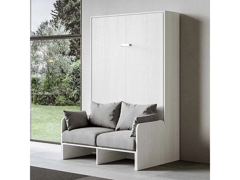 Cama abatible vertical blanca con sofá de tela Bounto 120x190 cm - 32 colores de tela-Color Microfibra 32