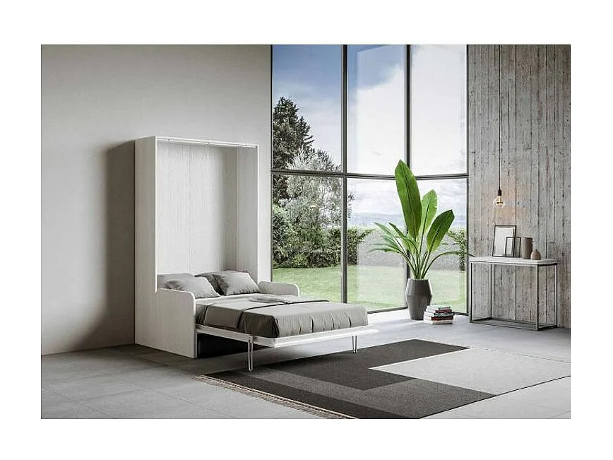 Lit escamotable vertical blanc avec canapé tissu Bounto 120x190 de tissu-Couleur Microfibre 32