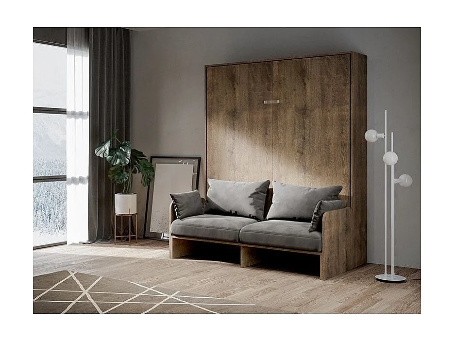 Lit escamotable vertical noyer avec canapé tissu Bounto 140x190 de tissu-Couleur 11