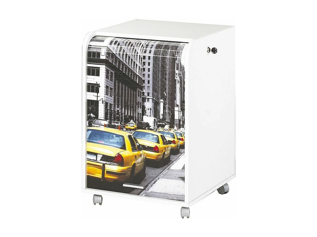 Caisson à rideau sur roulettes 2 tiroirs imprimé taxis jaunes Orga 70cm