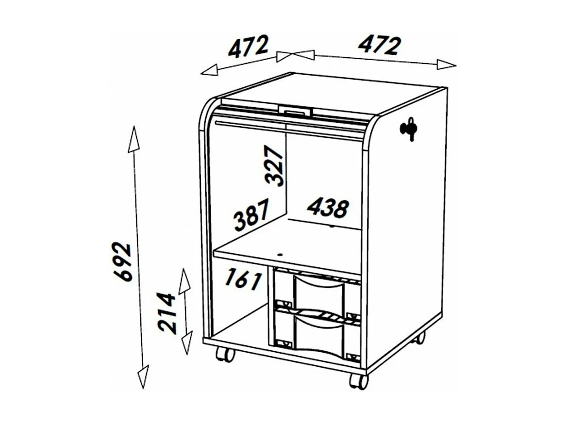 Caisson à rideau sur roulettes 2 tiroirs blanc imprimé drapeau Anglais Orga 70cm