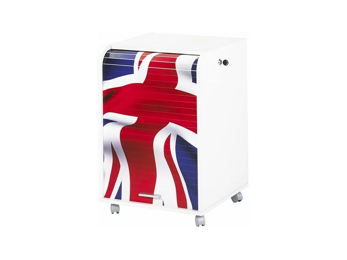 Caisson à rideau sur roulettes 2 tiroirs blanc imprimé drapeau Anglais Orga 70cm