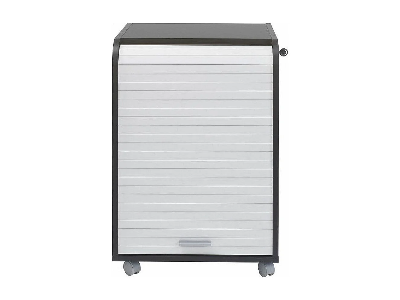 Caisson à rideau sur roulettes 2 tiroirs noir et rideau blanc Orga 70cm