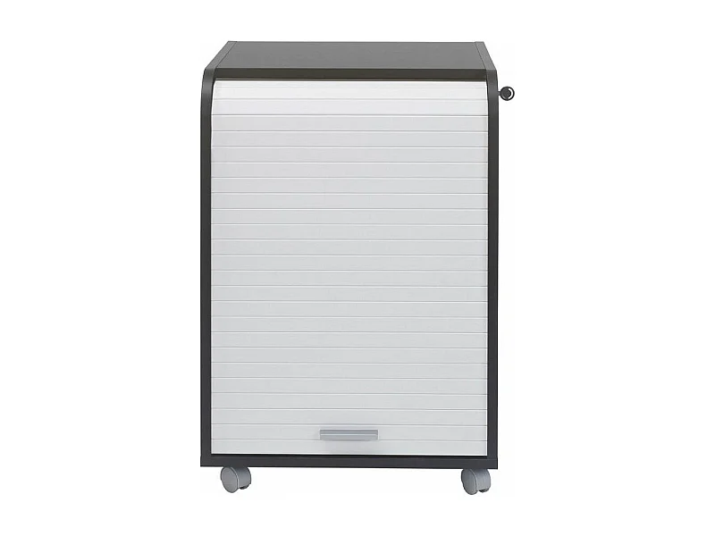 Caisson à rideau sur roulettes 2 tiroirs noir et rideau blanc Orga 70cm