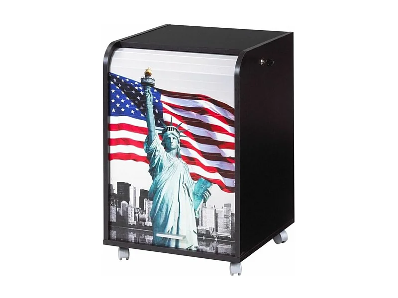 Caisson à rideau sur roulettes 2 tiroirs noir imprimé statue de la liberté Orga 70cm