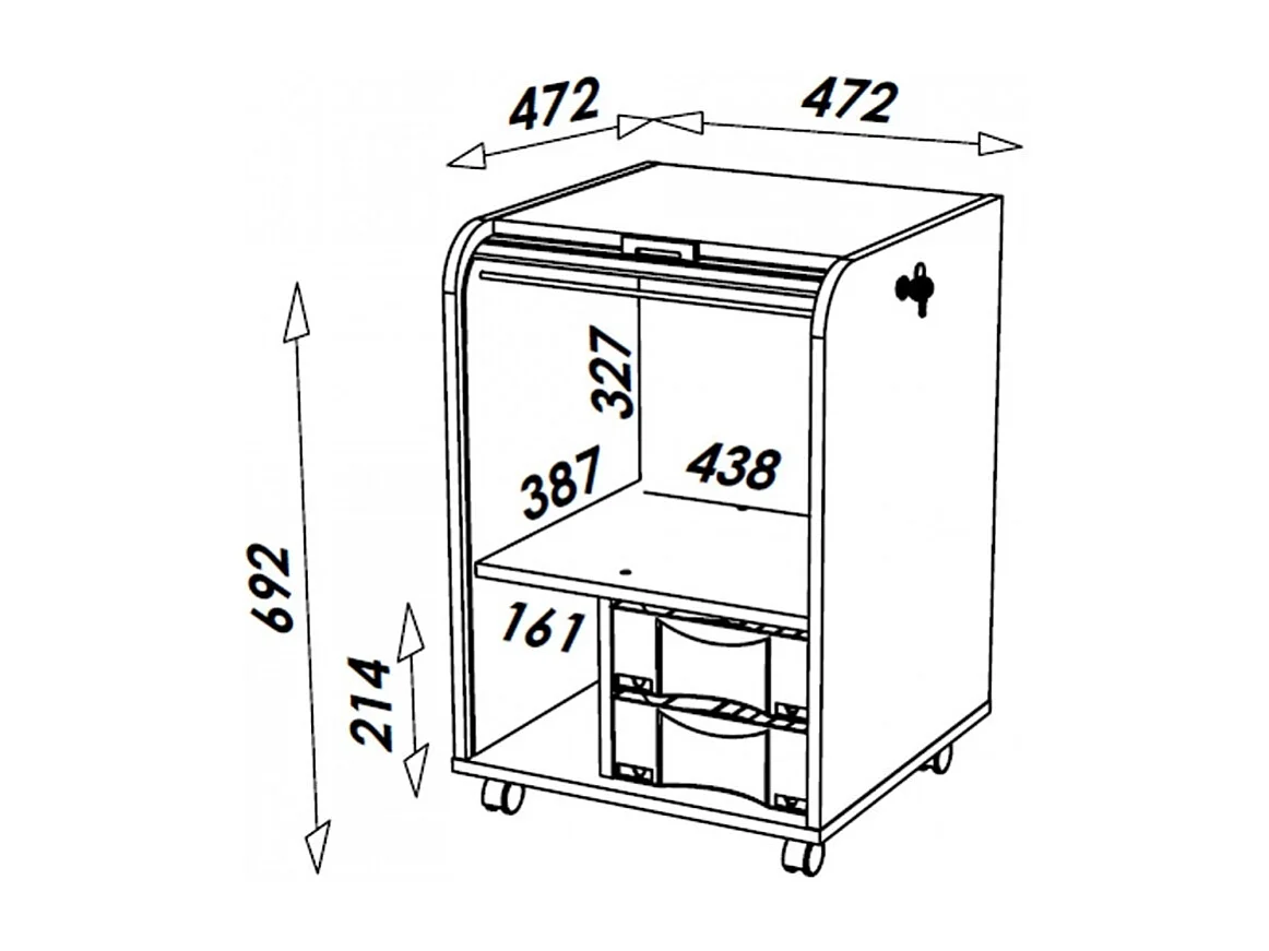 Caisson à rideau sur roulettes 2 tiroirs bois clair et blanc Orga 70cm