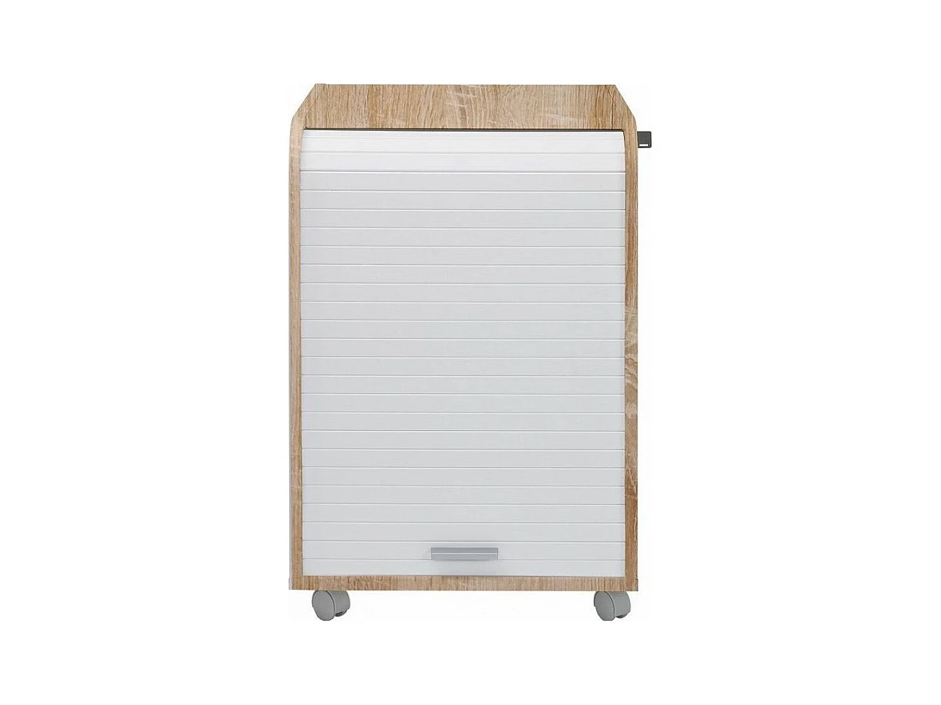 Caisson à rideau sur roulettes 2 tiroirs bois clair et blanc Orga 70cm