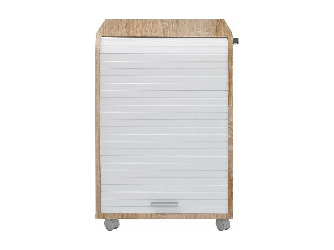 Caisson à rideau sur roulettes 2 tiroirs bois clair et blanc Orga 70cm