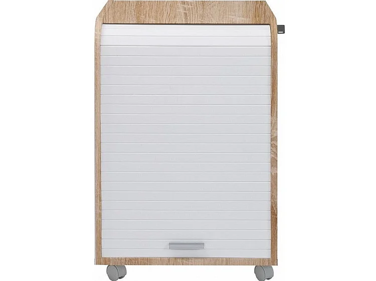 Caisson de bureau à rideau ORGA 70cm chêne clair-Façade Blanche