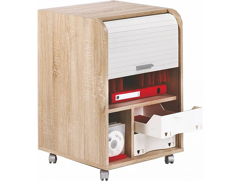 Caisson de bureau à rideau ORGA 70cm chêne clair-Façade Blanche