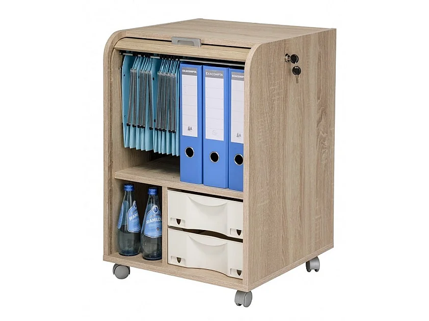 Caisson de bureau à rideau ORGA 70cm chêne clair-Façade Blanche