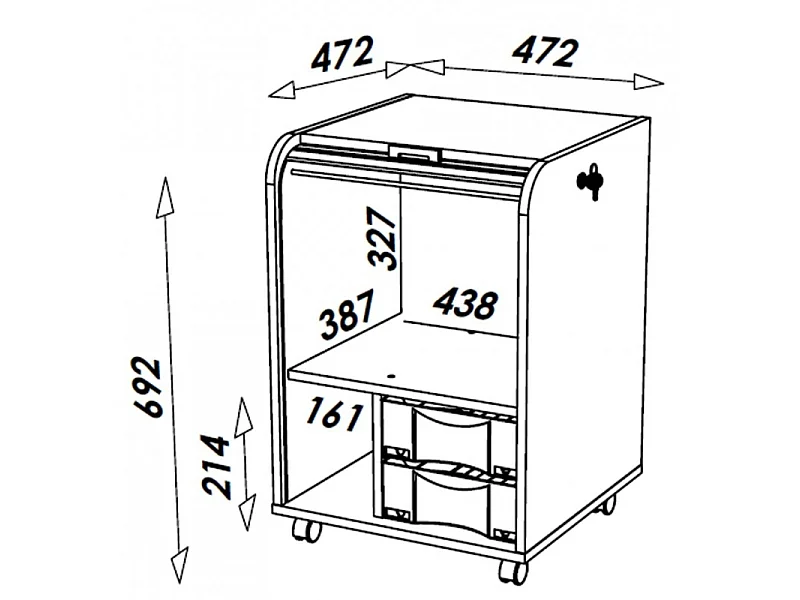 Caisson de bureau à rideau ORGA 70cm chêne clair-Façade Blanche