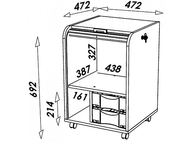 Caisson de bureau à rideau ORGA 70cm chêne clair-Façade Blanche