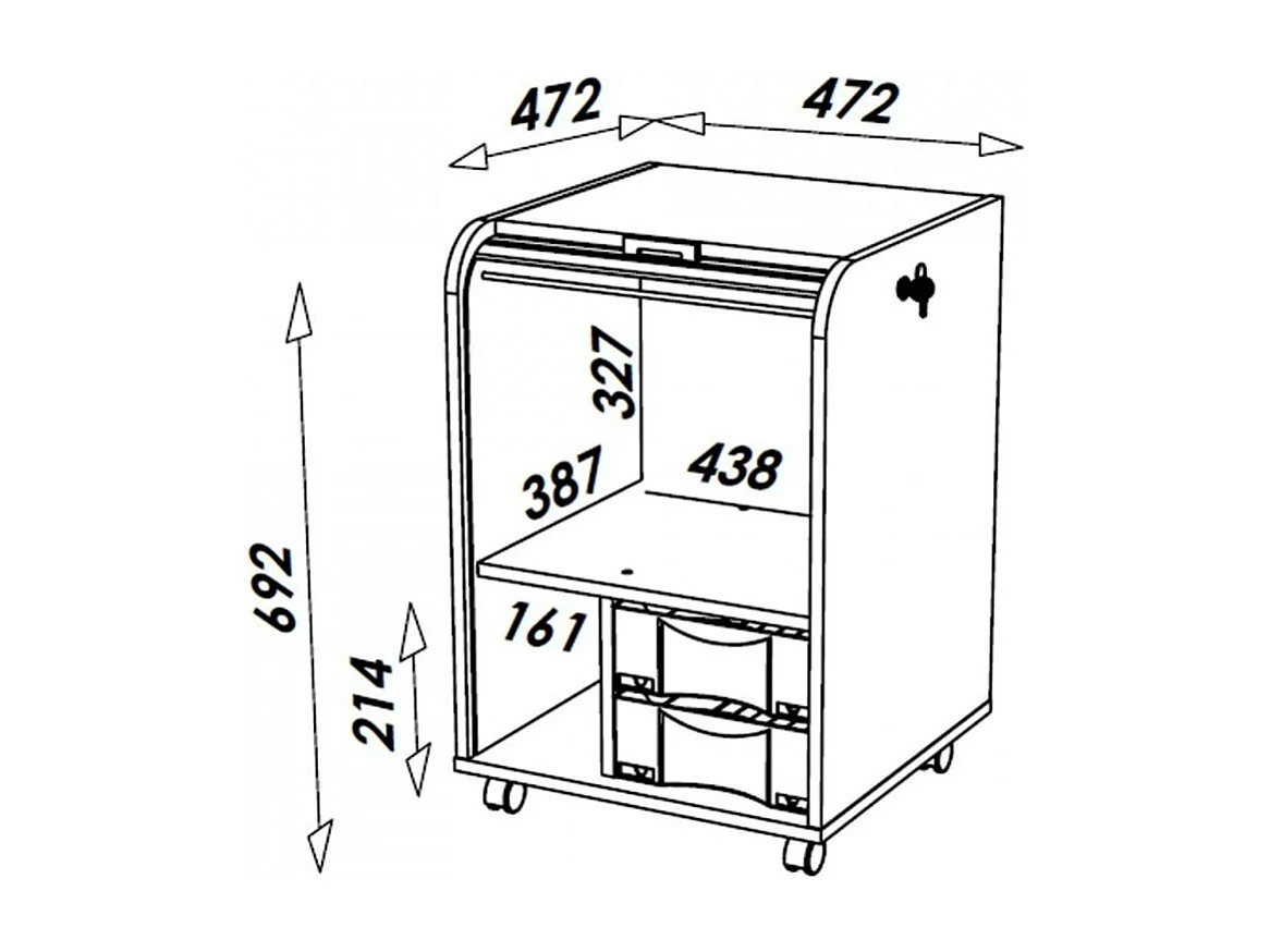 Caisson à rideau sur roulettes 2 tiroirs bois clair Orga 70cm