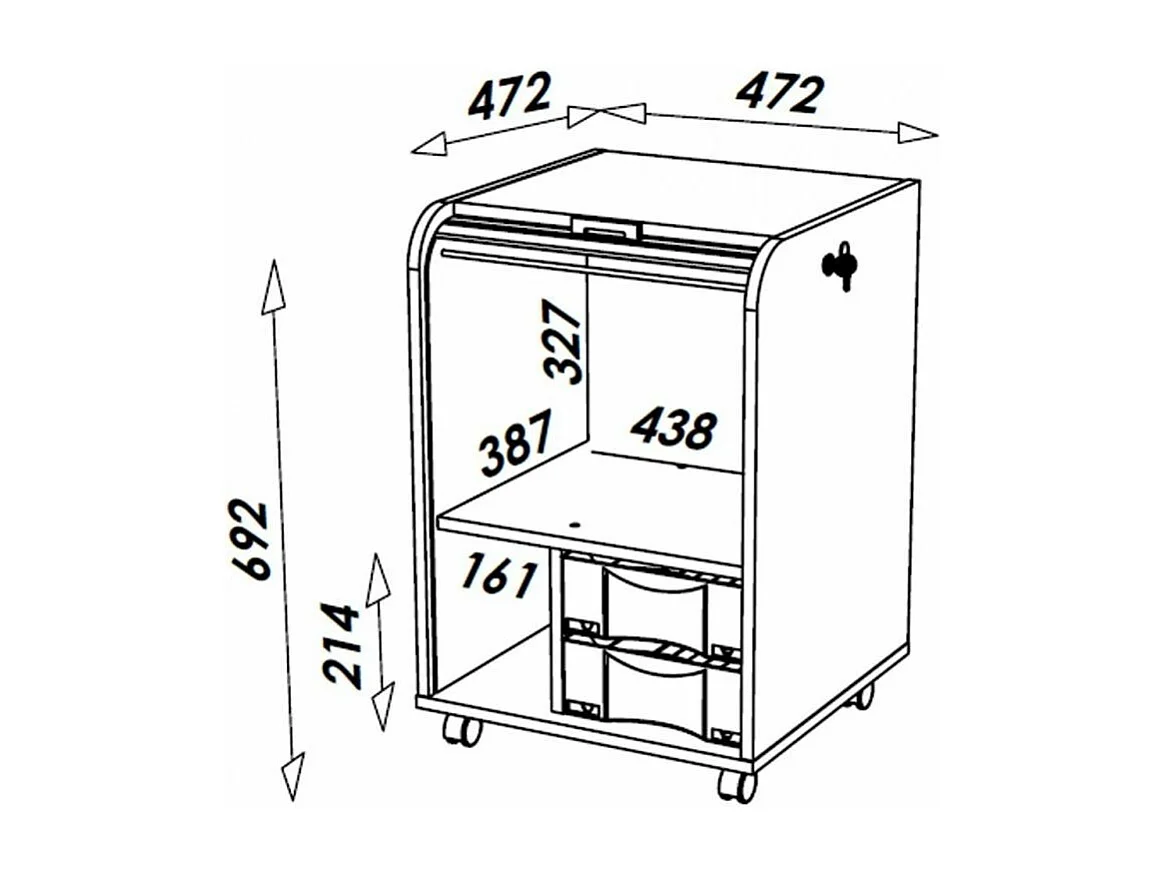 Caisson à rideau sur roulettes 2 tiroirs bois clair imprimé statue de la liberté Orga 70cm