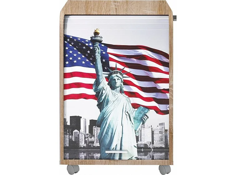 Caisson de bureau à rideau ORGA 70cm chêne clair-Façade Impression NY statue de la liberté