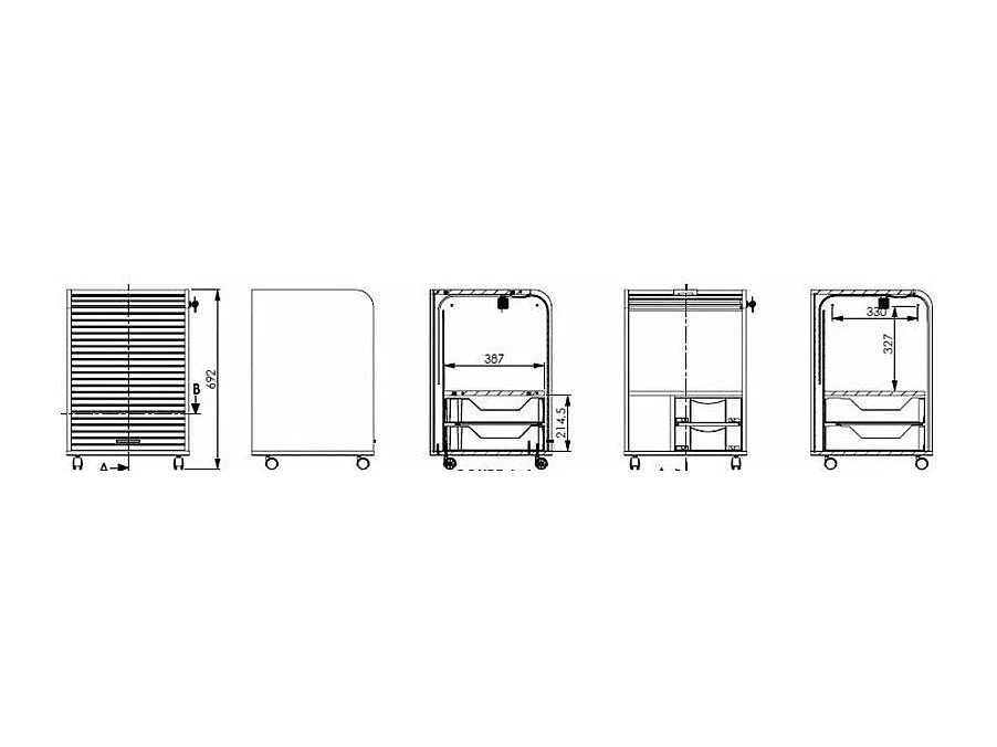 Caisson à rideau sur roulettes 2 tiroirs noir imprimé taxis jaunes Orga 70cm