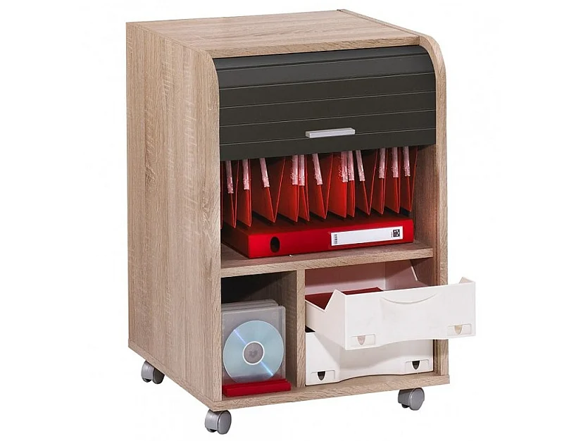 Caisson de bureau à rideau ORGA 70cm chêne clair-Façade Noir