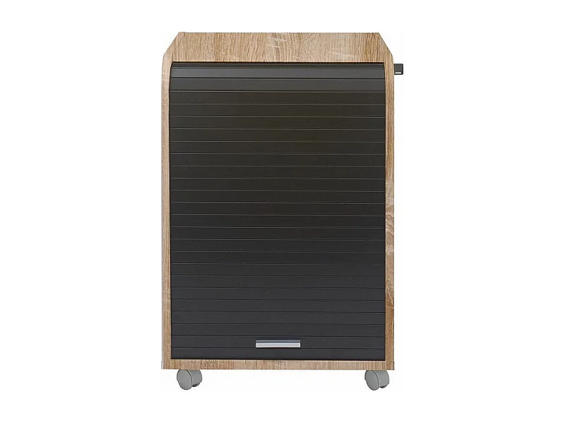 Gordijnkast op wielen 2 laden licht en zwart hout Orga 70 cm