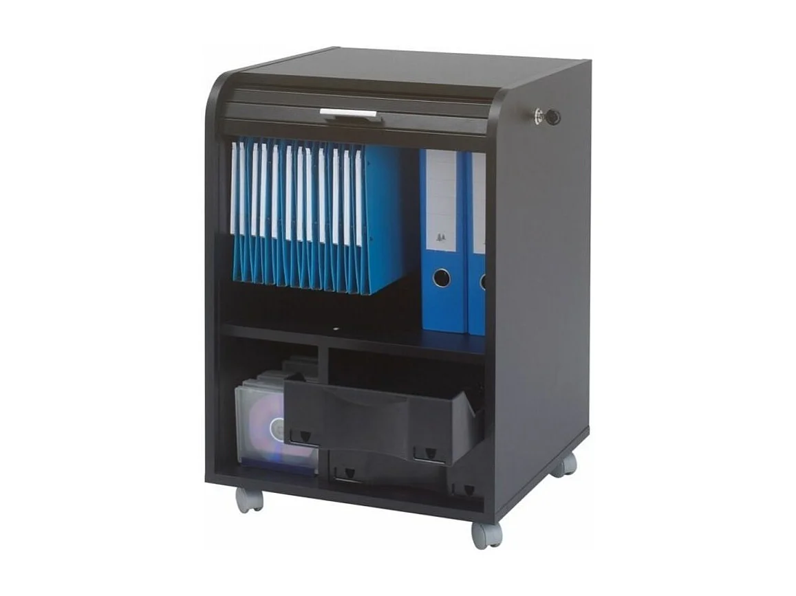 Caisson à rideau sur roulettes 2 tiroirs noir imprimé drapeau Anglais Orga 70cm