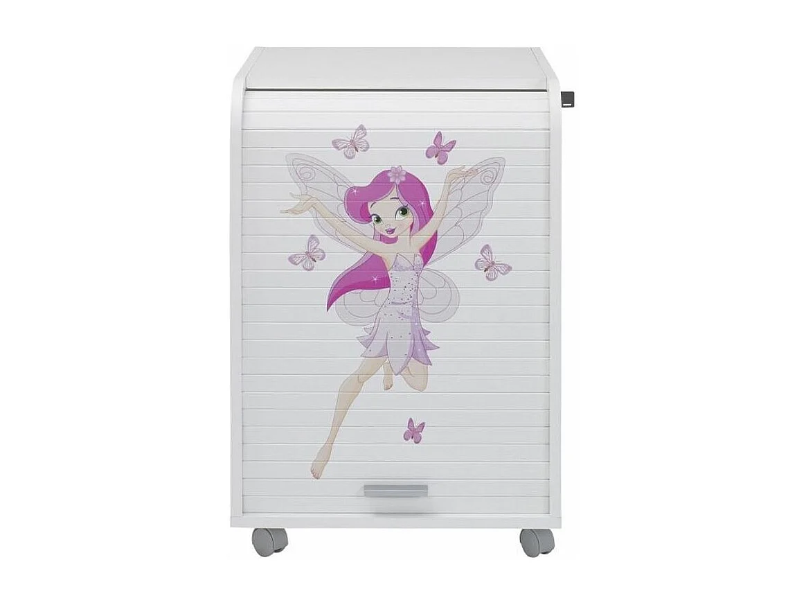 Caisson à rideau 2 tiroirs blanc imprimé petite fée Orga 70cm