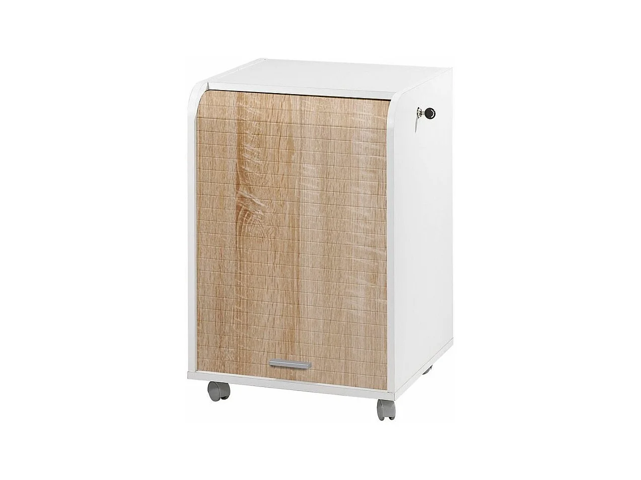 Caisson à rideau sur roulettes 2 tiroirs blanc et bois clair Orga 70cm