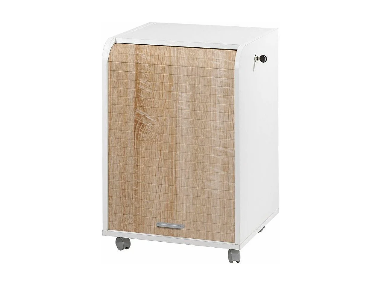 Caisson à rideau sur roulettes 2 tiroirs blanc et bois clair Orga 70cm