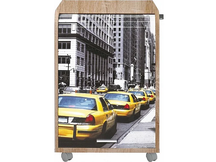 Caisson de bureau à rideau ORGA 70cm chêne clair-Façade Impression NY taxi jaune