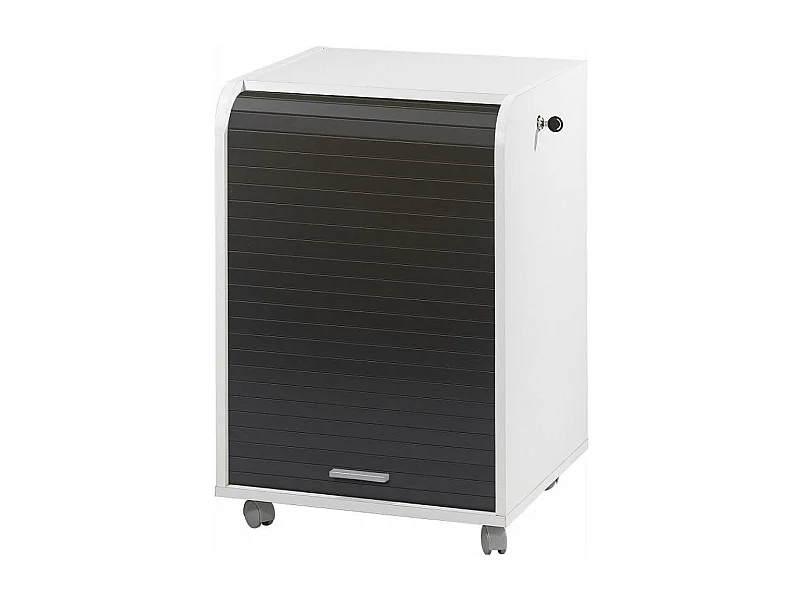 Caisson à rideau sur roulettes 2 tiroirs blanc et rideau noir Orga 70cm