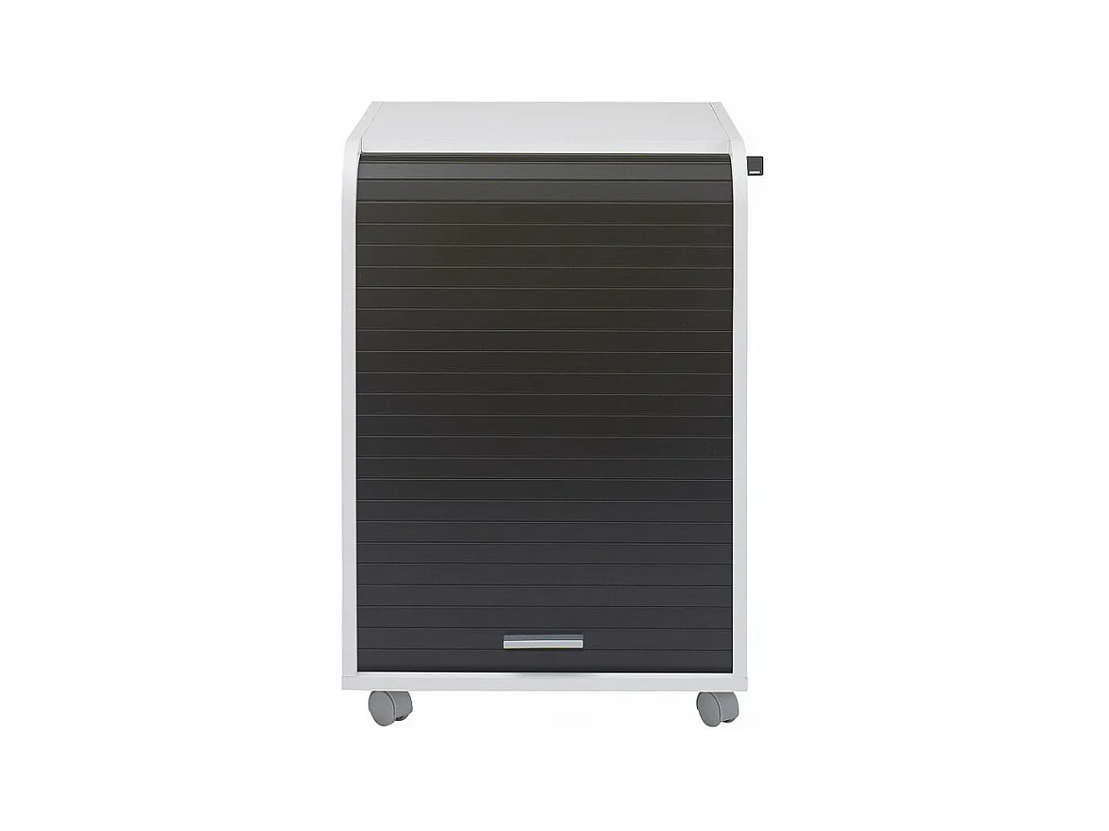 Caisson à rideau sur roulettes 2 tiroirs blanc et rideau noir Orga 70cm