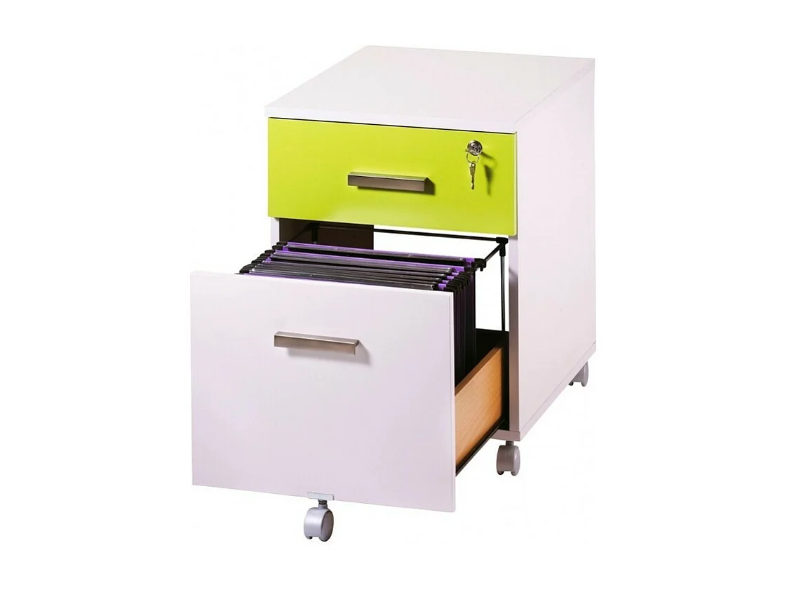 Caisson de bureau blanc et vert anis Hublo