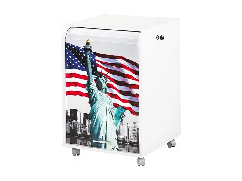 Caisson à rideau sur roulettes 2 tiroirs blanc imprimé statue de la liberté Orga 70cm
