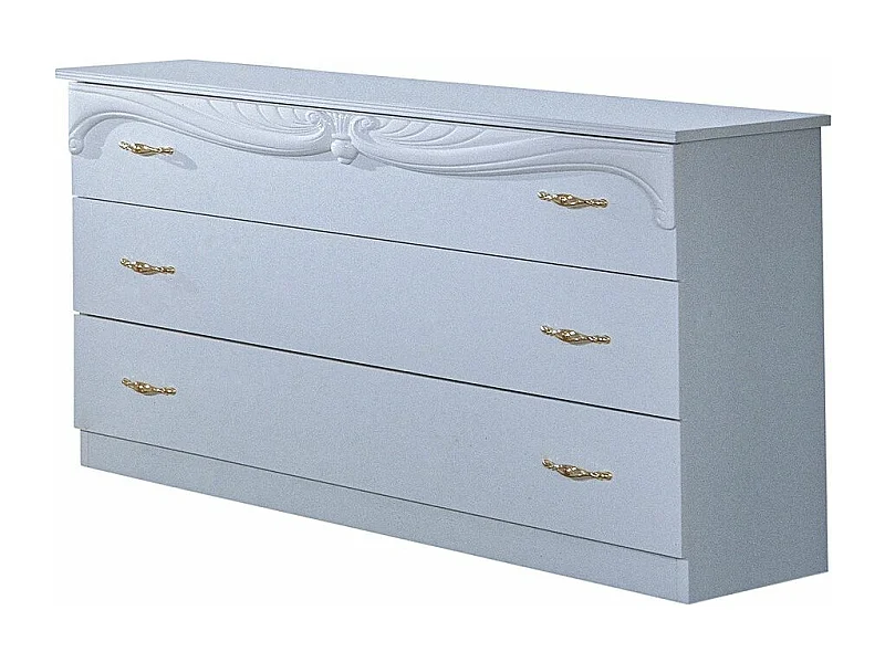 Commode 3 grands tiroirs baroque bois brillant blanc Venize 116cm