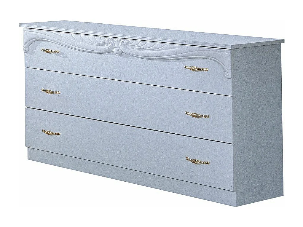 Commode 3 grands tiroirs baroque bois brillant blanc Venize 116cm