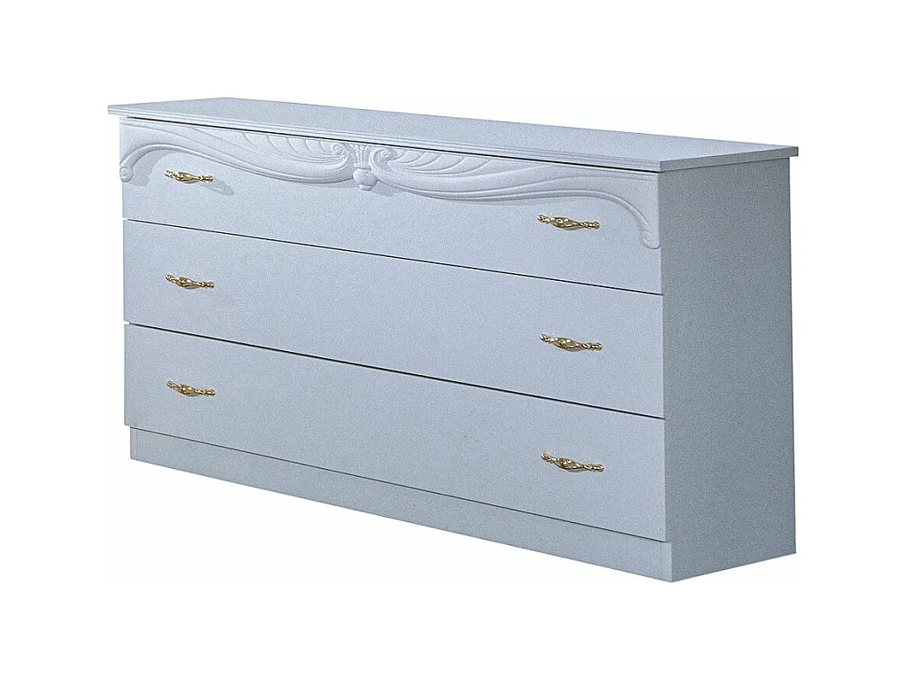 Commode 3 grands tiroirs baroque bois brillant blanc Venize 116cm