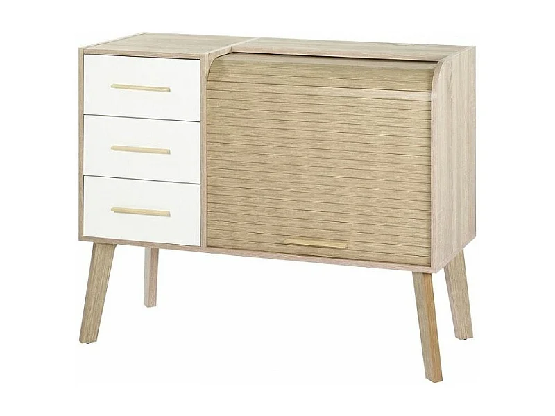 Entreekast 3 witte laden 2 licht eiken gordijnnissen Happy 110 cm