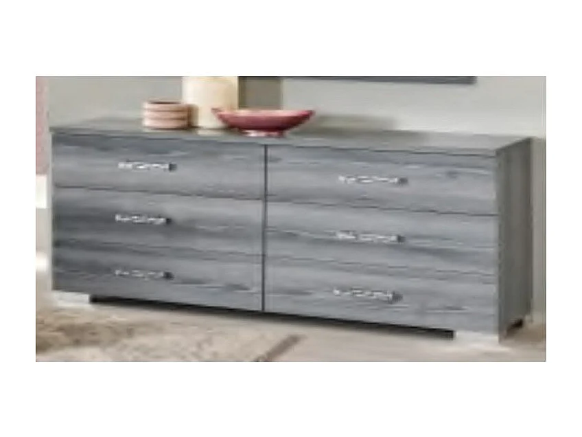 Nikoza grijze eikenhouten ladekast met 6 lades 166 cm