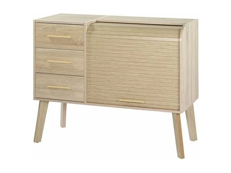 Meuble d'entrée 3 tiroirs 2 niches rideau chêne clair Happy 110cm