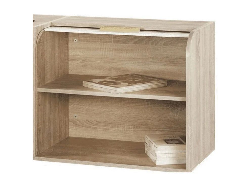 Meuble d'entrée 3 tiroirs 2 niches rideau chêne clair Happy 110cm