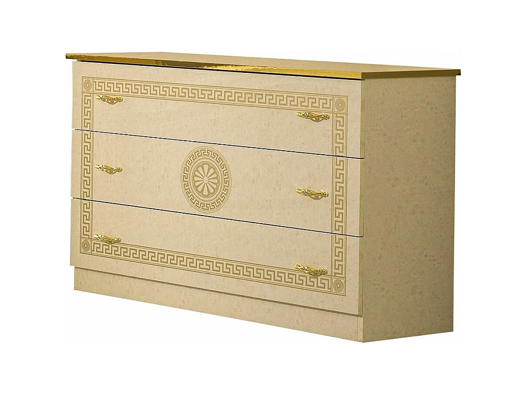 Commode 3 grands tiroirs bois brillant beige et doré Savana