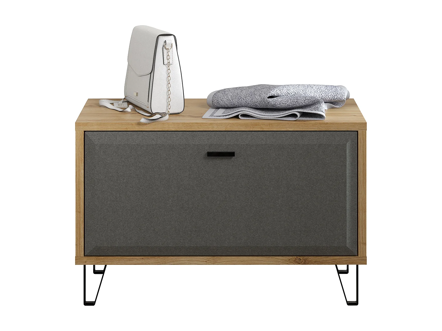 Petit meuble de rangement 1 porte chêne de Navarre et feutre gris foncé Florence 79cm