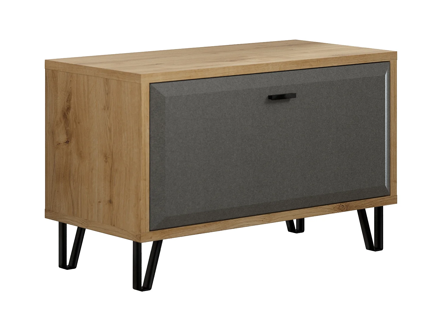 Petit meuble de rangement 1 porte chêne de Navarre et feutre gris foncé Florence 79cm