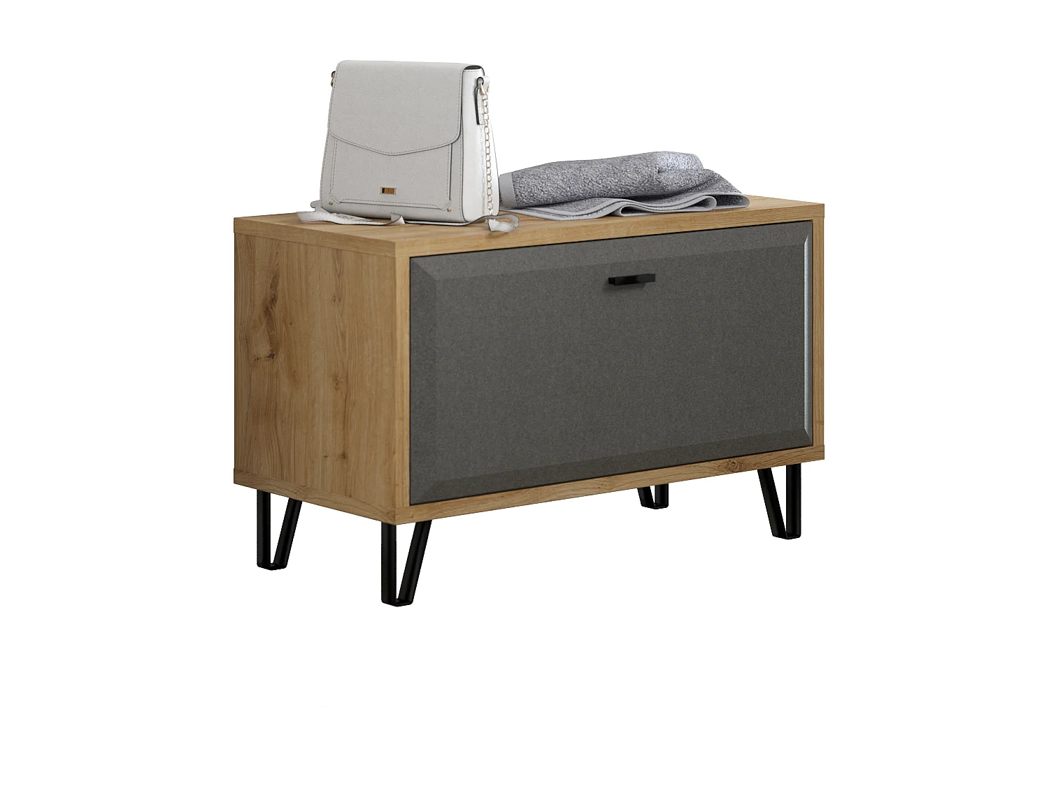 Klein opbergmeubel met 1 deur in Navarra eik en Florence donkergrijs vilt 79 cm