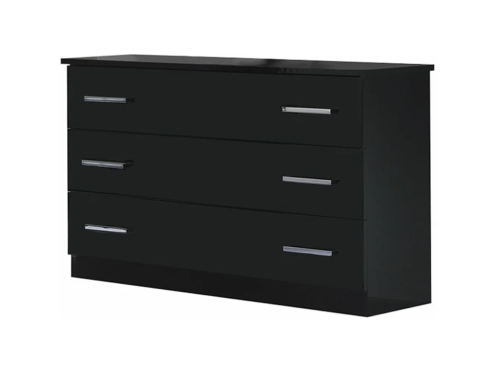 Moderne ladekast met 3 grote laden in zwart gelakt hout Mona 118 cm