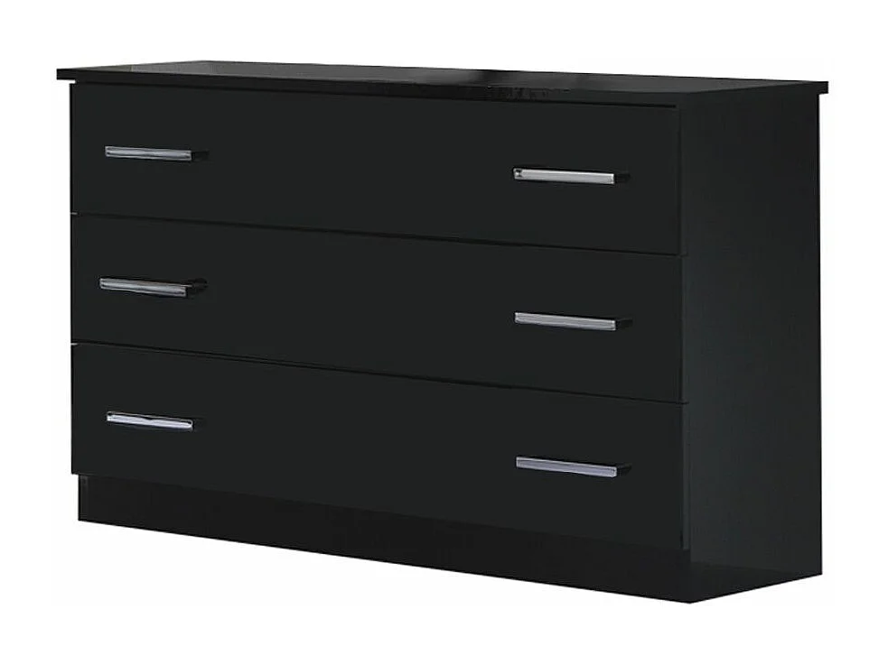 Commode moderne 3 grands tiroirs bois noir laqué Mona 118cm