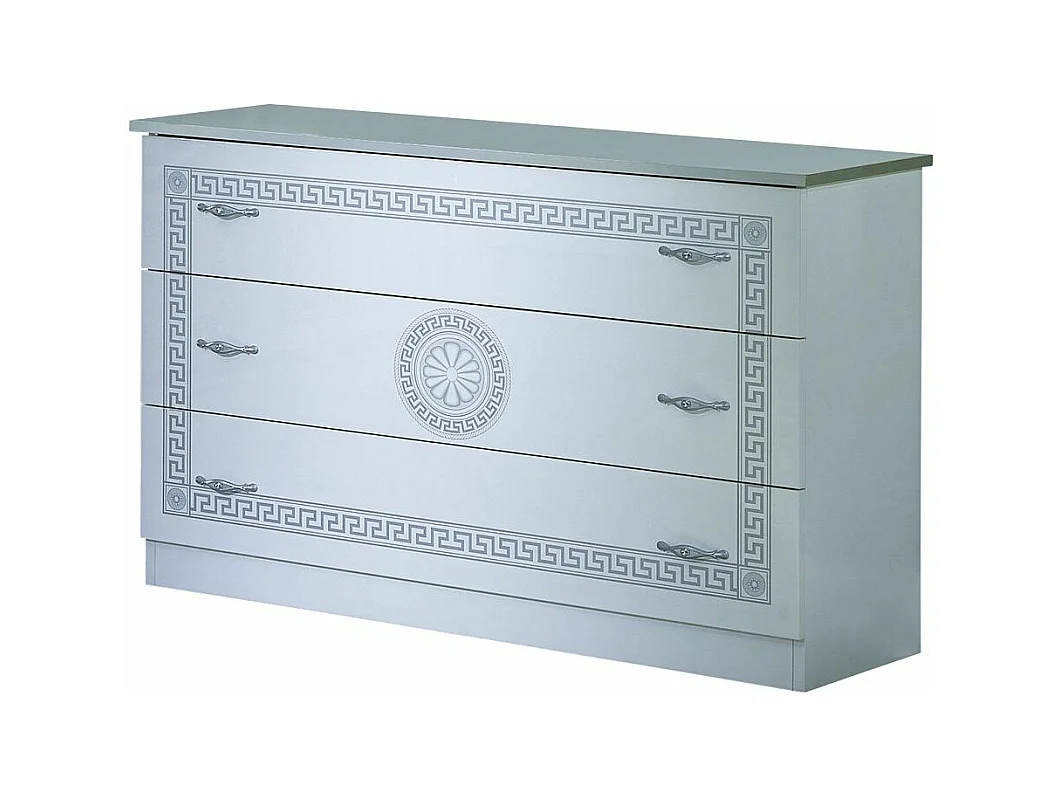 Commode 3 grands tiroirs bois brillant blanc et gris Savana