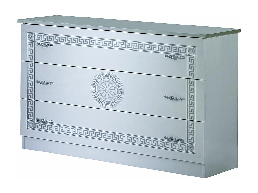 Commode 3 grands tiroirs bois brillant blanc et gris Savana